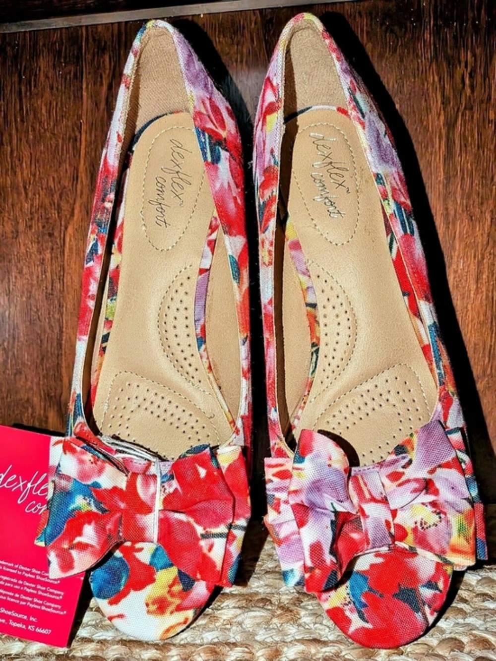 Dexflex Comfort Floral Wedge Shoes Red & Multicolor
